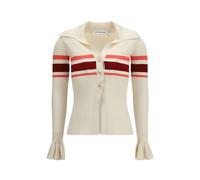 Self Portrait - Striped Viscose Knit Button Top - Femme - Pulls - Beige - Taille: 36 FR