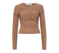 Self Portrait - Top côtelé à manches longues - Femme - Tops - Beige - Taille: 42 FR