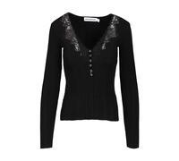 Self Portrait - Top en maille côtelée à bordure en dentelle - Femme - Pulls - Noir - Taille: 40 FR