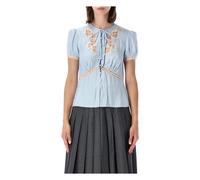 Self Portrait - Top en viscose et dentelle - Femme - Blouses et Chemises - Bleu - Taille: 34 FR