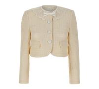 Self Portrait - Veste en bou vec col en dentelle - Femme - Vestes - Beige - Taille: 38 FR