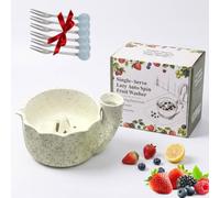Self Rinsing Berry Washing Ceramic Bowl, 7'' Handcrafted Stoneware Fruit Rinse Bowl with Swirl-Flow Design & Built-in Drainage Holes, Multifunctional Colander for Kitchen Counter Use (white)