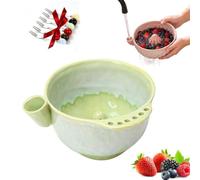 Self Rinsing Berry Washing Ceramic Bowl, 7'' Handcrafted Stoneware Fruit Rinse Bowl with Swirl-Flow Design & Built-in Drainage Holes, Multifunctional Colander for Kitchen Counter Use (green*B)