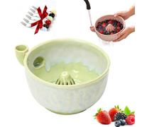 Self Rinsing Berry Washing Ceramic Bowl, 7'' Handcrafted Stoneware Fruit Rinse Bowl with Swirl-Flow Design & Built-in Drainage Holes, Multifunctional Colander for Kitchen Counter Use (green*A)