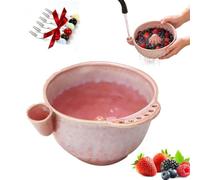 Self Rinsing Berry Washing Ceramic Bowl, 7'' Handcrafted Stoneware Fruit Rinse Bowl with Swirl-Flow Design & Built-in Drainage Holes, Multifunctional Colander for Kitchen Counter Use (Pink*B)
