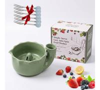 Self Rinsing Berry Washing Ceramic Bowl, 7'' Handcrafted Stoneware Fruit Rinse Bowl with Swirl-Flow Design & Built-in Drainage Holes, Multifunctional Colander for Kitchen Counter Use (dark green)