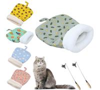 Self-Warming Pet Bed for Cats & Small Dogs - Cozy Handwoven Cave Bed with Thermal Material,Portable Sleeping Pad (Dark Green, Large)