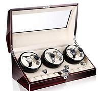 Self Winding Automatic Watch Winder 6+10 Storages Box Case with Quiet Motor and Wood Shell Battery Powered Or AC Adapter 5 Rotation Modes Bedroom Accessories (F)