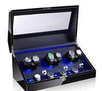 Self Winding Automatic Watch Winder 6+10 Storages Box Case with Quiet Motor and Wood Shell Battery Powered Or AC Adapter 5 Rotation Modes Bedroom Accessories (I)