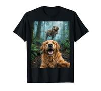 Selfie Amusant Golden Retriever T-Rex Dinosaure Chase T-Shirt
