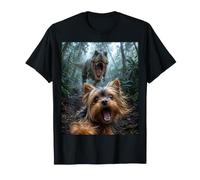 Selfie Amusant pour Chien Yorkshire Terrier T-Rex Dinosaure Chase T-Shirt