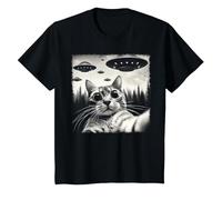Selfie Chat Rencontre Extraterrestre Vintage avec Humour Science-Fiction OVNI T-Shirt, Enfant, Noir, 3 Ans