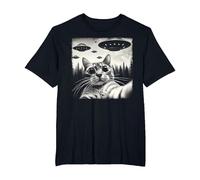 Selfie Chat Rencontre Extraterrestre Vintage avec Humour Science-Fiction OVNI T-Shirt, Homme Grandes Tailles, Noir, 3X Tall