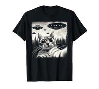 Selfie Chat Rencontre Extraterrestre Vintage avec Humour Science-Fiction OVNI T-Shirt, Homme, Noir, 3XL