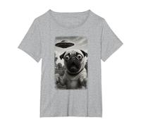 Selfie de Carlin en détresse d'OVNI avec Un Extraterrestre T-Shirt, Femme Grandes Tailles, Gris Chiné, 3X