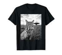 Selfie de Chat avec Alien et OVNI | Chat Extraterrestre drôle T-Shirt