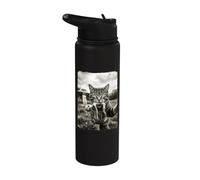 Selfie de chat avec extraterrestre et OVNI | Alien et chat Stainless Steel Insulated Water Bottle