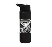 Selfie de chat avec OVNI | Alien et chat drôle Stainless Steel Insulated Water Bottle
