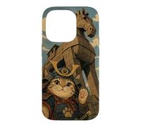 Selfie de Chat Samouraï avec Cheval de Troie Art Ukiyo-e Coque pour iPhone 14 Pro