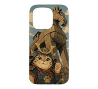 Selfie de Chat Samouraï avec Cheval de Troie Art Ukiyo-e Coque pour iPhone 15 Pro