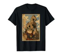 Selfie de Chat Samouraï avec Cheval de Troie Art Ukiyo-e T-Shirt Graphique avec Valeur