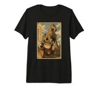 Selfie de Chat Samouraï avec Cheval de Troie Art Ukiyo-e T-Shirt Haut de Gamme