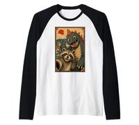 Selfie de Raton Laveur avec Kaiju Art Ukiyo-e Épique Manche Raglan