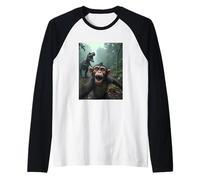 Selfie de Singe avec Un Dinosaure - Jurassic Mayhem Manche Raglan