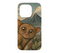 Selfie de Tarsier au Volcan Mayon Art Sumi-e Mignon Coque pour iPhone 15 Pro