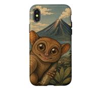 Selfie de Tarsier au Volcan Mayon Art Sumi-e Mignon Coque pour iPhone X/XS