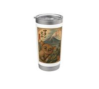 Selfie de Tarsier au Volcan Mayon Art Sumi-e Mignon Gobelet isotherme en acier inoxydable double paroi