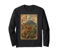 Selfie de Tarsier au Volcan Mayon Art Sumi-e Mignon Manche Longue