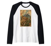 Selfie de Tarsier au Volcan Mayon Art Sumi-e Mignon Manche Raglan