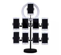 Selfie Desktop Live Stand - Support de téléphone portable rotatif à 360° avec lumière LED pour enregistrement, streaming et réunions en ligne