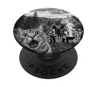 Selfie drôle de Chat au Barbecue Cryptid avec Bigfoot et OVNIS PopSockets PopGrip Adhésif