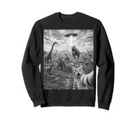 Selfie drôle de Chat avec Dinosaures et ovnis Sweatshirt
