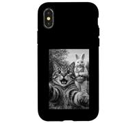 Selfie drôle de Chat avec Photo de Lapin de Pâques Amoureux des Animaux Coque pour iPhone X/XS