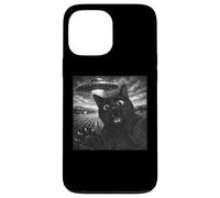 Selfie drôle de Chat avec UFO Black Cat Lover Alien UFO Believer Coque pour iPhone 13 Pro Max