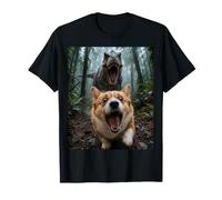 Selfie drôle de Chien Corgi T-Rex Dinosaure Chase T-Shirt
