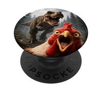 Selfie drôle de Poulet Coq avec Dinosaure T-Rex PopSockets PopGrip Adhésif