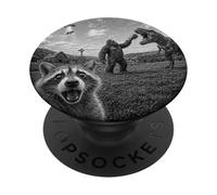 Selfie drôle de Raton Laveur avec Dinosaure Bigfoot T Rex et OVNI PopSockets PopGrip Adhésif