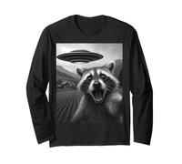 Selfie drôle d'extraterrestre UFO Racoon Manche Longue