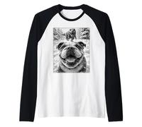 Selfie d'un Bouledogue poursuivi par TreX avec Un Dinosaure Manche Raglan