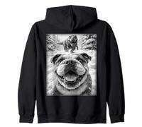 Selfie d'un Bouledogue poursuivi par TreX avec Un Dinosaure Sweat à Capuche