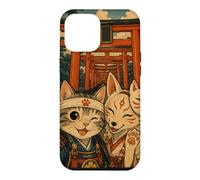 Selfie d'un Chat samouraï avec Un Kitsune sanctuaire d'Inari Coque pour iPhone 12 Pro Max