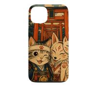 Selfie d'un Chat samouraï avec Un Kitsune sanctuaire d'Inari Coque pour iPhone 13