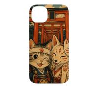 Selfie d'un Chat samouraï avec Un Kitsune sanctuaire d'Inari Coque pour iPhone 14 Plus