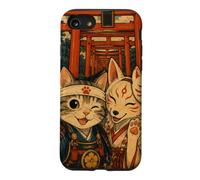 Selfie d'un Chat samouraï avec Un Kitsune sanctuaire d'Inari Coque pour iPhone SE (2020) / 7/8