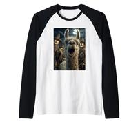 Selfie Lama avec épouvantails Effrayant Animal d'halloween Manche Raglan