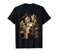 Selfie Lama drôle avec fantômes forêt hantée Halloween T-Shirt
